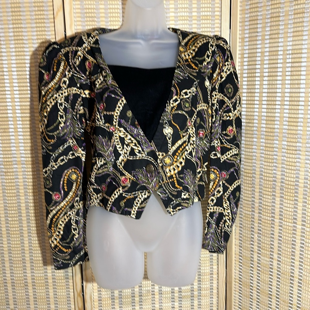 Bonne Foi Vintage 1980s Cropped Black Gold Cotton Corduroy Blazer Jrs 13/14 NWT